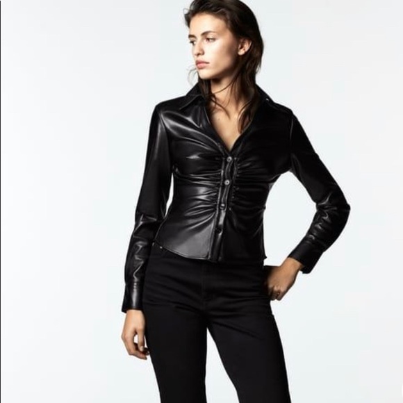 Zara Tops - ZARA FAUX LEATHER FITTED BLOUSE
